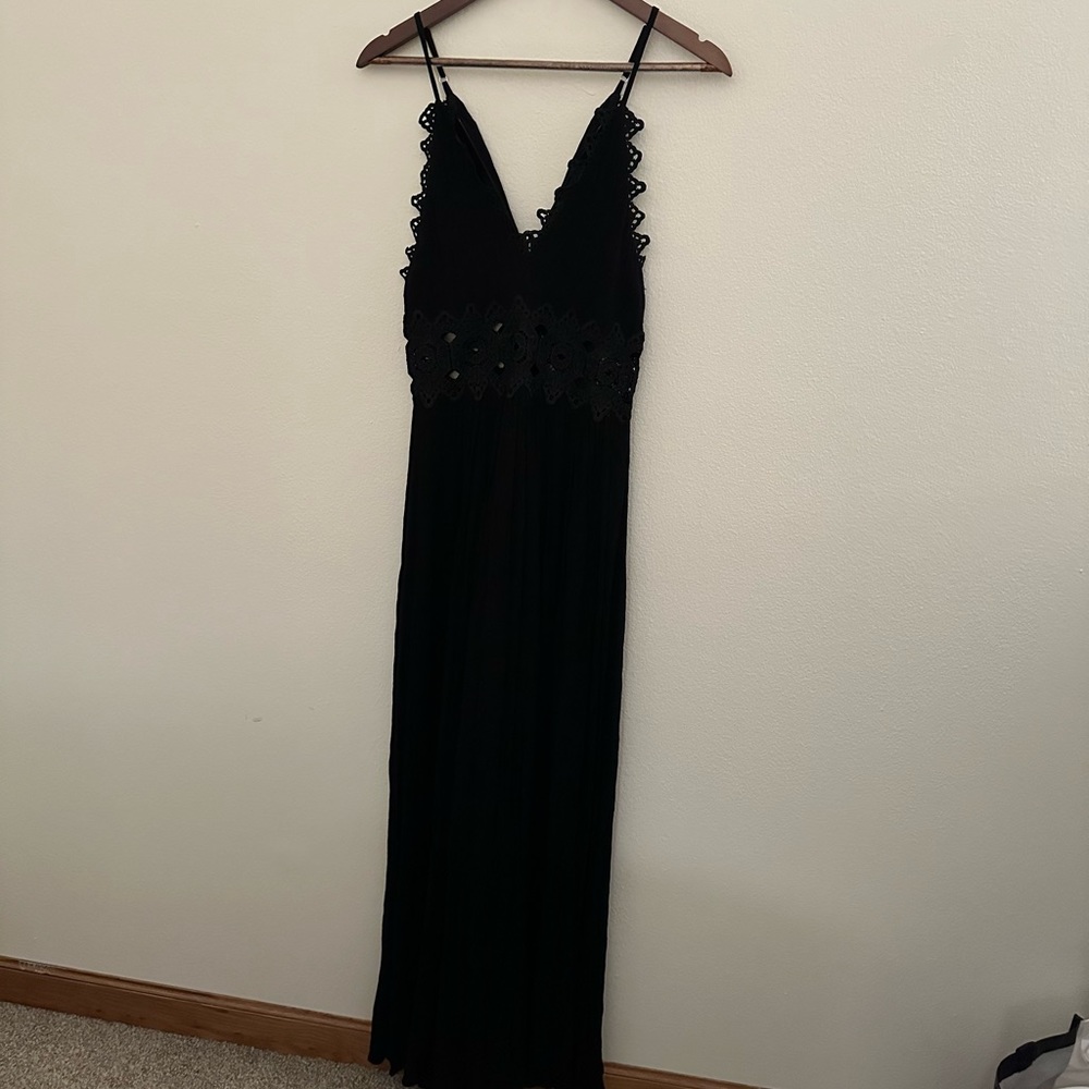 Lulu's Lace Knit V-Neck Sexy Sleeveless Maxi Gown Bridesmaid Dress